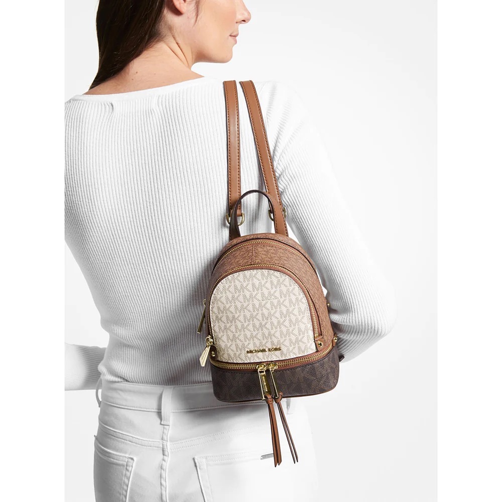 Michael Kors Rhea Mini Color-Block Logo Backpack Luggage Multi - Picture 4 of 9